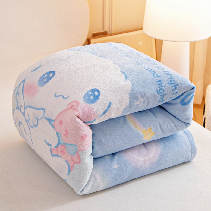 91家纺网 家纺一手货源 找家纺 吉咪兔家纺 2025新款大版三丽鸥库洛米美乐蒂牛奶绒幼儿园被子三件套保暖被褥六件套 云朵玉桂狗