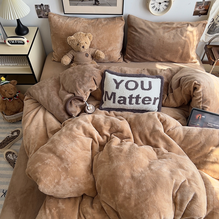 91家纺网 家纺一手货源 找家纺 （总）原素 2025秋冬加厚双拼纯色牛奶绒四件套