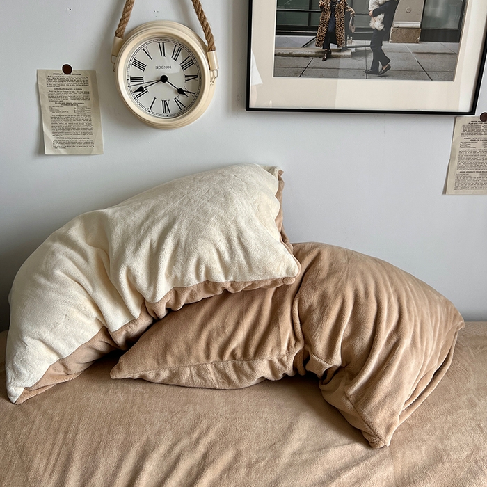 91家纺网 家纺一手货源 找家纺 原素 2025秋冬加厚双拼纯色牛奶绒四件套 牛奶绒-牛奶奶茶咖