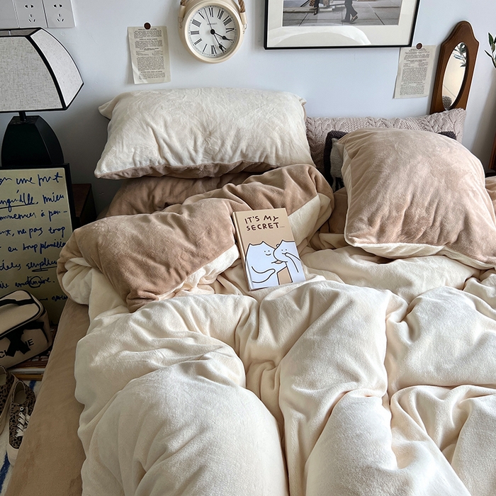 91家纺网 家纺一手货源 找家纺 原素 2025秋冬加厚双拼纯色牛奶绒四件套 牛奶绒-牛奶奶茶咖