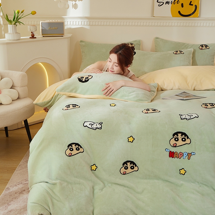 91家纺网 家纺一手货源 找家纺 yyds网供 2025秋冬加厚牛奶绒四件套卡通毛巾绣花宝宝绒婴儿绒水晶绒法莱绒AB版 小男孩-毛巾绣