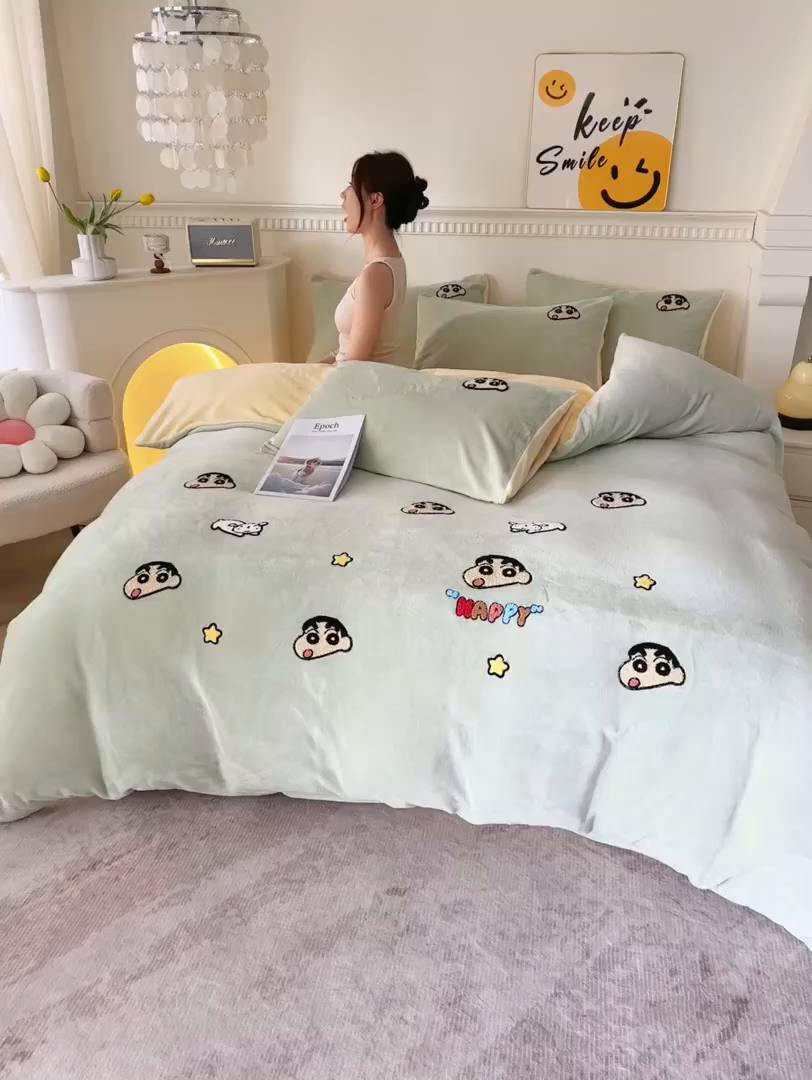 91家纺网 家纺一手货源 找家纺 yyds网供 2025秋冬加厚牛奶绒四件套卡通毛巾绣花宝宝绒婴儿绒水晶绒法莱绒AB版 小男孩-毛巾绣