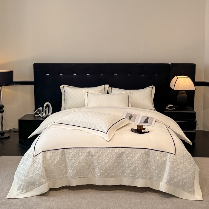 博纳家纺 2025新款亲肤棉立体绗缝绣花拼角嵌绳四件套-浮光掠影 控价劵后198（严格按控价来） 浮光掠影-象牙白