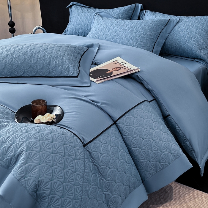 91家纺网 家纺一手货源 找家纺 （总）博纳家纺 2025新款亲肤棉立体绗缝绣花拼角嵌绳四件套-浮光掠影 控价劵后198（严格按控价来）