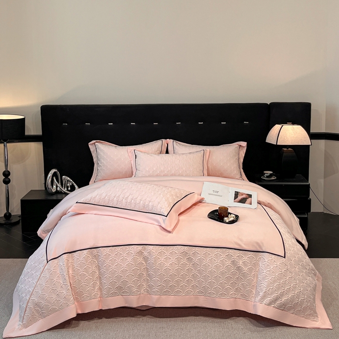 博纳家纺 2025新款亲肤棉立体绗缝绣花拼角嵌绳四件套-浮光掠影 控价劵后198（严格按控价来） 浮光掠影-粉玉