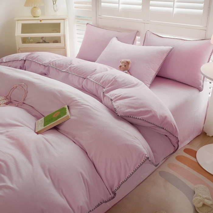 91家纺网 家纺一手货源 找家纺 （总）啊雅家居 2025新款亲肤舒适贝壳边宝宝绒纯色四件套