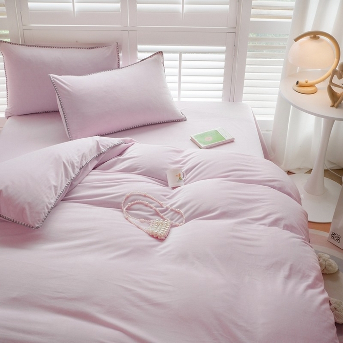 91家纺网 家纺一手货源 找家纺 啊雅家居 2025新款亲肤舒适贝壳边宝宝绒纯色四件套 贝壳清粉