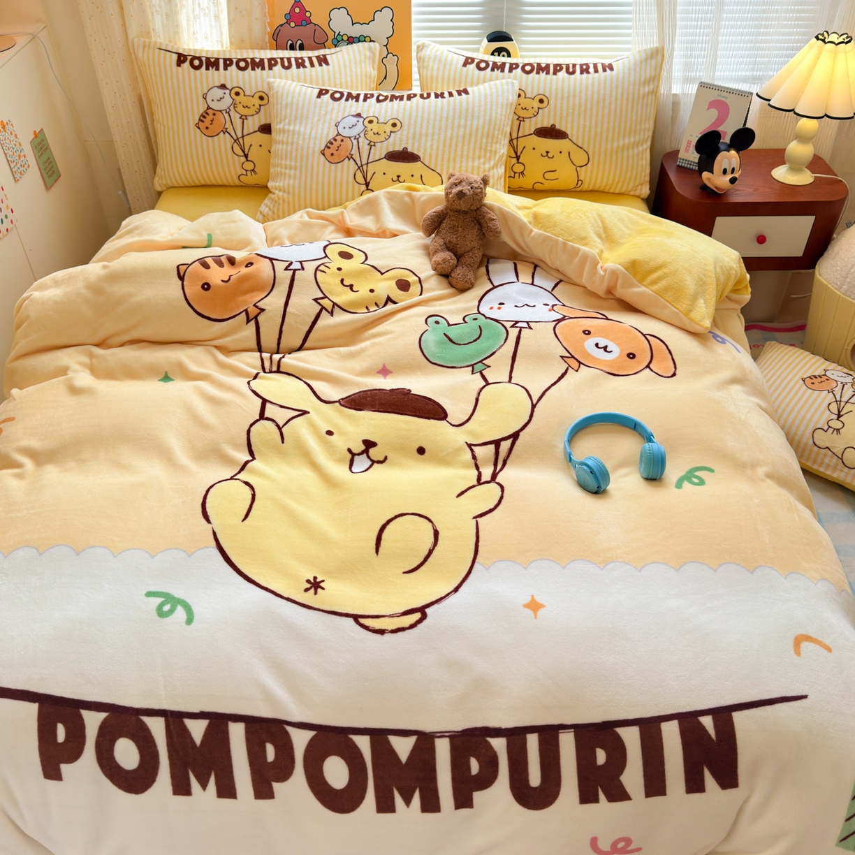 91家纺网 家纺一手货源 找家纺 希诺家居 2025新款正版授权大版三丽鸥数码印花牛奶绒四件套 气球布丁狗