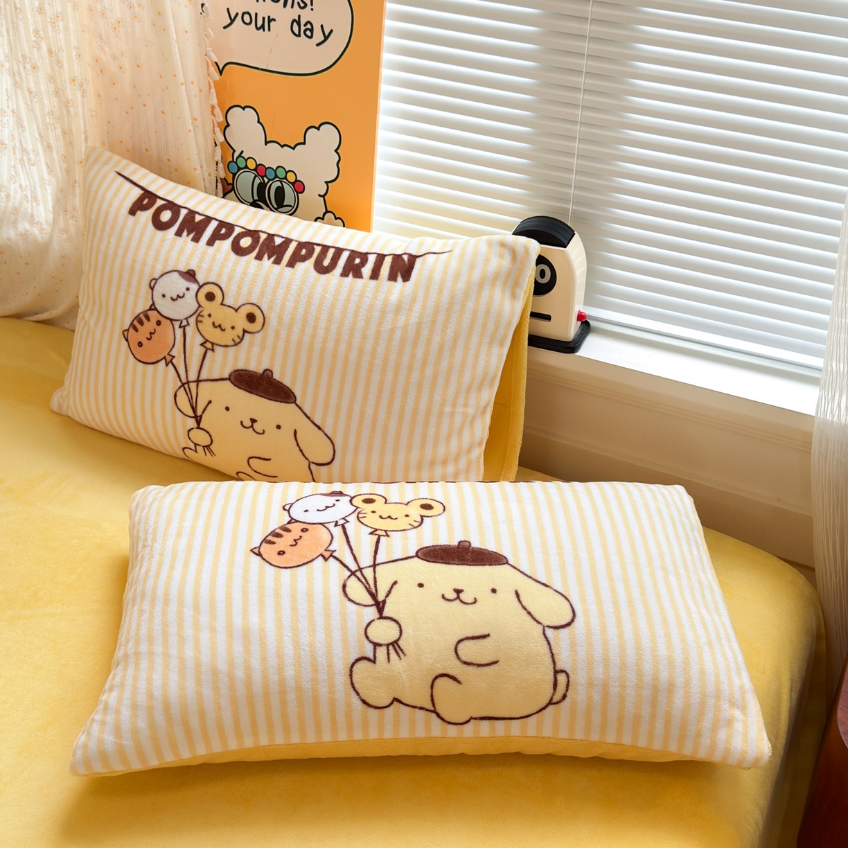 91家纺网 家纺一手货源 找家纺 希诺家居 2025新款正版授权大版三丽鸥数码印花牛奶绒四件套 气球布丁狗