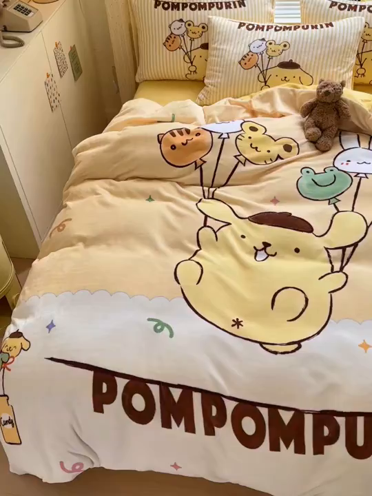 91家纺网 家纺一手货源 找家纺 希诺家居 2025新款正版授权大版三丽鸥数码印花牛奶绒四件套 气球布丁狗