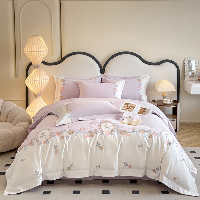 91家纺网 家纺一手货源 找家纺 置顶家纺 2025春夏新款亲肤刺绣四件套-蔷薇恋人 蔷薇恋人-烟紫