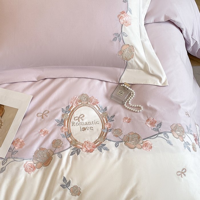 91家纺网 家纺一手货源 找家纺 置顶家纺 2025春夏新款亲肤刺绣四件套-蔷薇恋人 蔷薇恋人-烟紫