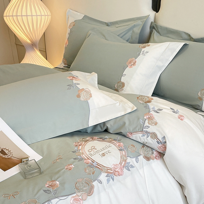 91家纺网 家纺一手货源 找家纺 （总）置顶家纺 2025春夏新款亲肤刺绣四件套-蔷薇恋人