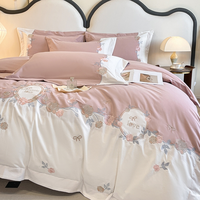 91家纺网 家纺一手货源 找家纺 置顶家纺 2025春夏新款亲肤刺绣四件套-蔷薇恋人 蔷薇恋人-紫豆沙