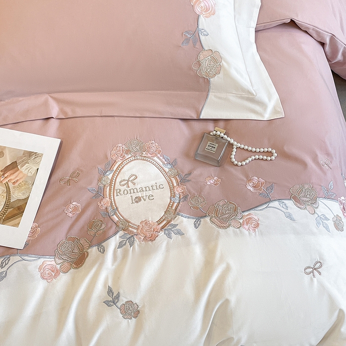 91家纺网 家纺一手货源 找家纺 置顶家纺 2025春夏新款亲肤刺绣四件套-蔷薇恋人 蔷薇恋人-紫豆沙