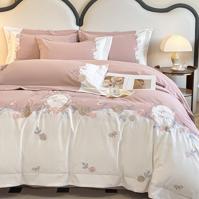 91家纺网 家纺一手货源 找家纺 置顶家纺 2025春夏新款亲肤刺绣四件套-蔷薇恋人 蔷薇恋人-紫豆沙