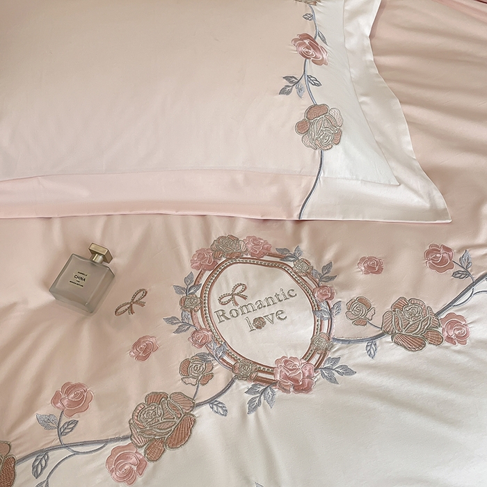 91家纺网 家纺一手货源 找家纺 置顶家纺 2025春夏新款亲肤刺绣四件套-蔷薇恋人 蔷薇恋人-粉玉