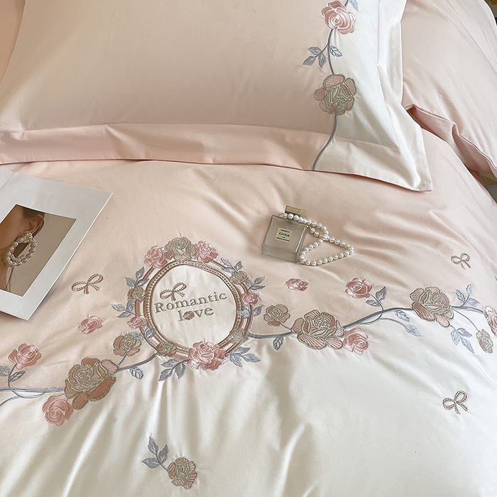 91家纺网 家纺一手货源 找家纺 置顶家纺 2025春夏新款亲肤刺绣四件套-蔷薇恋人 蔷薇恋人-粉玉