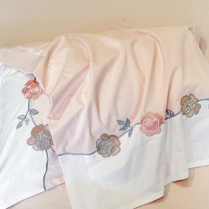91家纺网 家纺一手货源 找家纺 置顶家纺 2025春夏新款亲肤刺绣四件套-蔷薇恋人 蔷薇恋人-粉玉