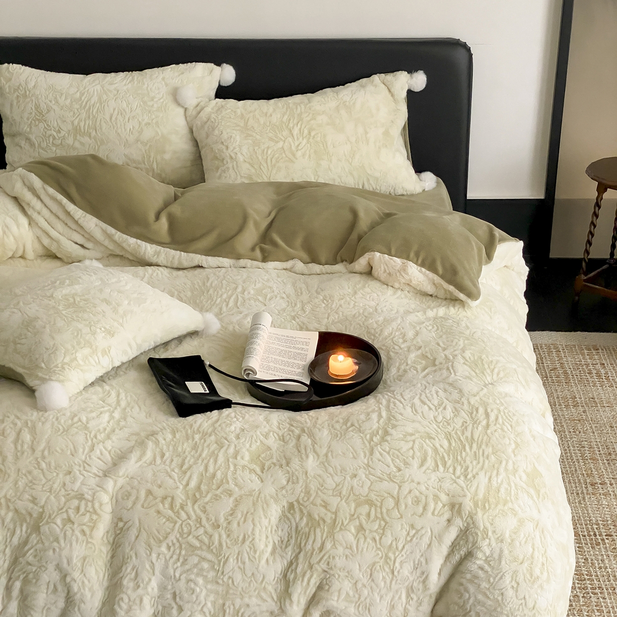 91家纺网 家纺一手货源 找家纺 玉宇阁家居 2025新款230g高克重牛奶绒立体提花雕花四件套-浮雕的纹理（228/305/315/315/315/335（券后控价）） 浮雕的纹理-橡木苔绿