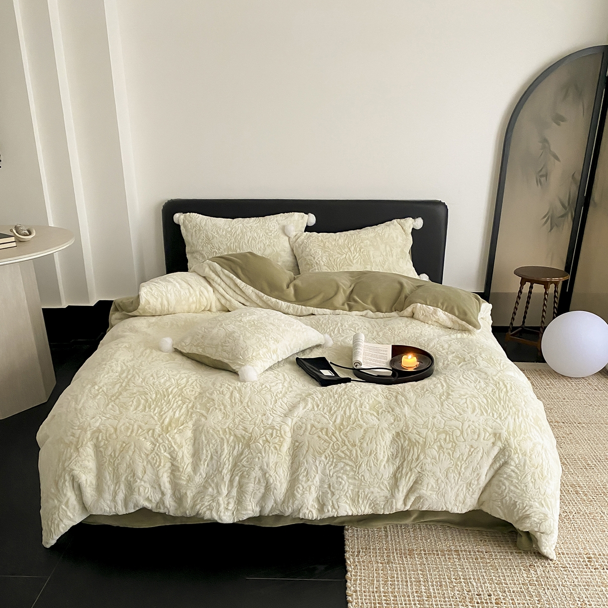 玉宇阁家居 2025新款230g高克重牛奶绒立体提花雕花四件套-浮雕的纹理（228/305/315/315/315/335（券后控价）) 浮雕的纹理-橡木苔绿