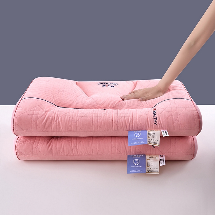 91家纺网 家纺一手货源 找家纺 浩宇家纺 2025新款颈护安枕直播爆款枕头区间定位助眠护颈款枕芯成人家用枕皮批发 粉色