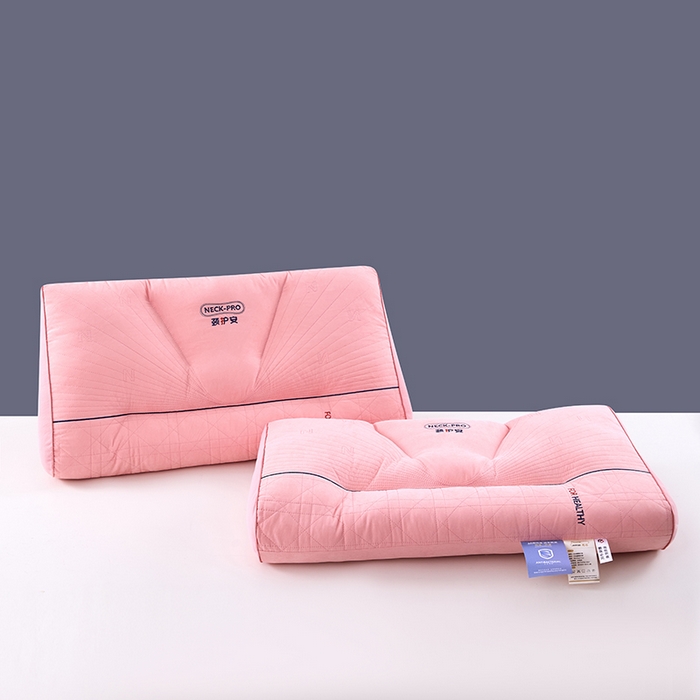 91家纺网 家纺一手货源 找家纺 浩宇家纺 2025新款颈护安枕直播爆款枕头区间定位助眠护颈款枕芯成人家用枕皮批发 粉色