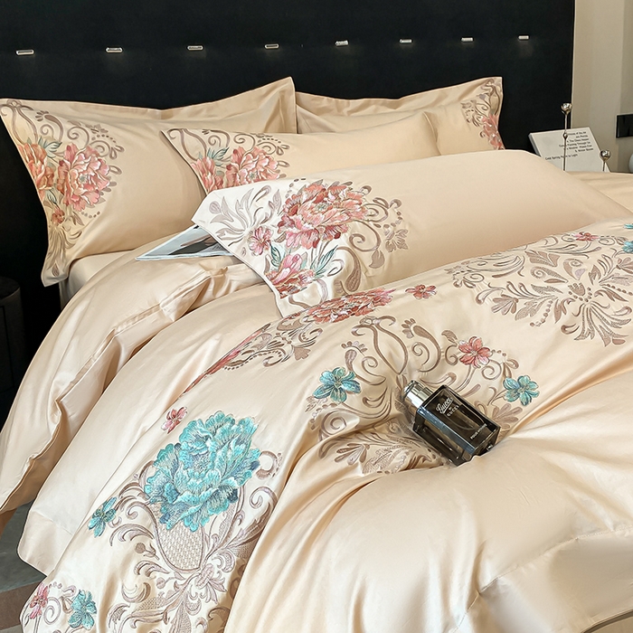 91家纺网 家纺一手货源 找家纺 （总）置顶家纺 2025新款13372全棉拼接刺绣四件套-盛世花悦