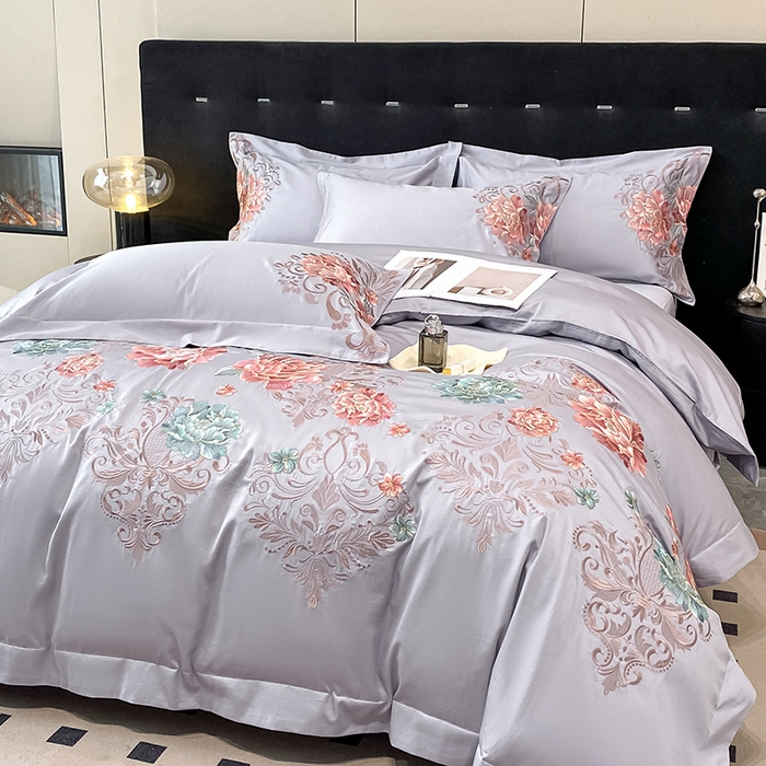 91家纺网 家纺一手货源 找家纺 置顶家纺 2025新款13372全棉拼接刺绣四件套-盛世花悦 盛世花悦-浅紫