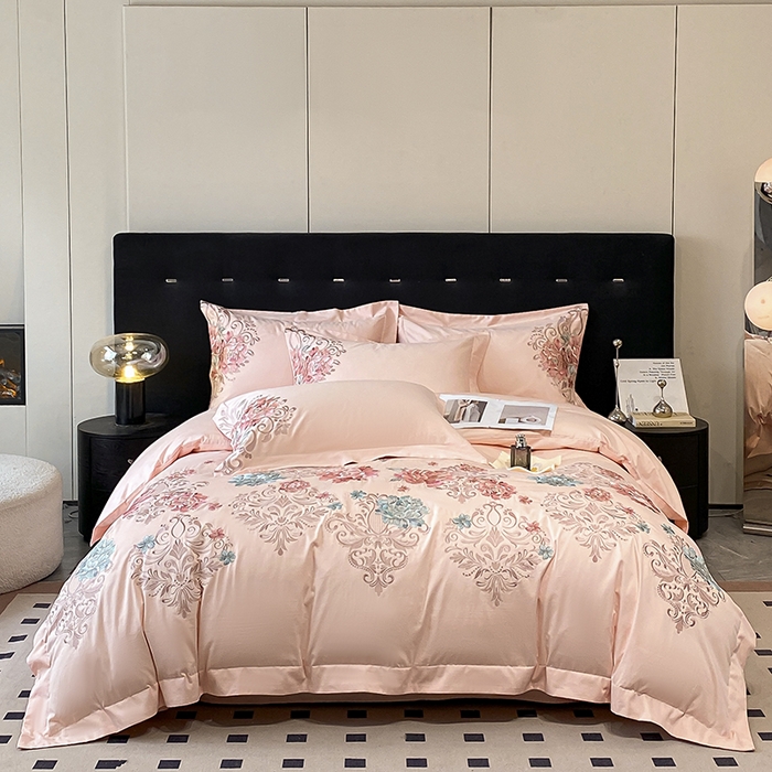 置顶家纺 2025新款13372全棉拼接刺绣四件套-盛世花悦 盛世花悦-玉粉