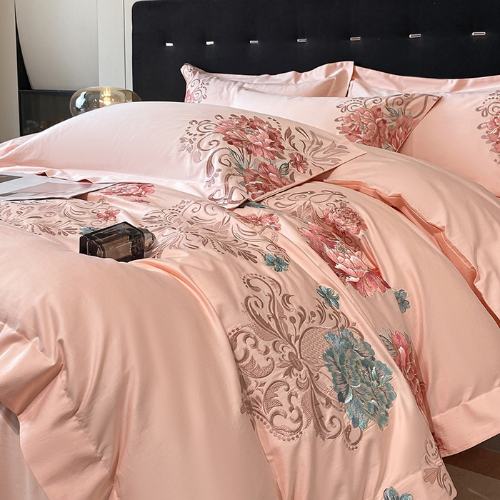 91家纺网 家纺一手货源 找家纺 置顶家纺 2025新款13372全棉拼接刺绣四件套-盛世花悦 盛世花悦-玉粉