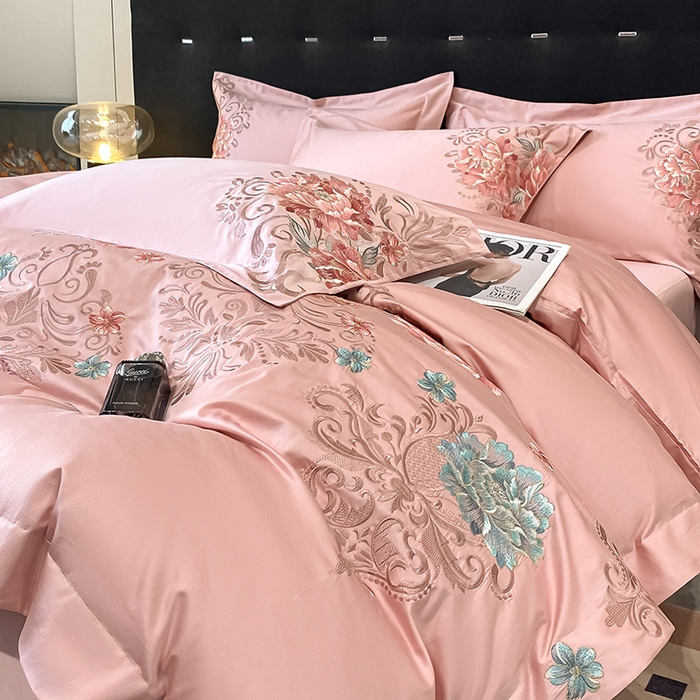 91家纺网 家纺一手货源 找家纺 置顶家纺 2025新款13372全棉拼接刺绣四件套-盛世花悦 盛世花悦-浅豆沙