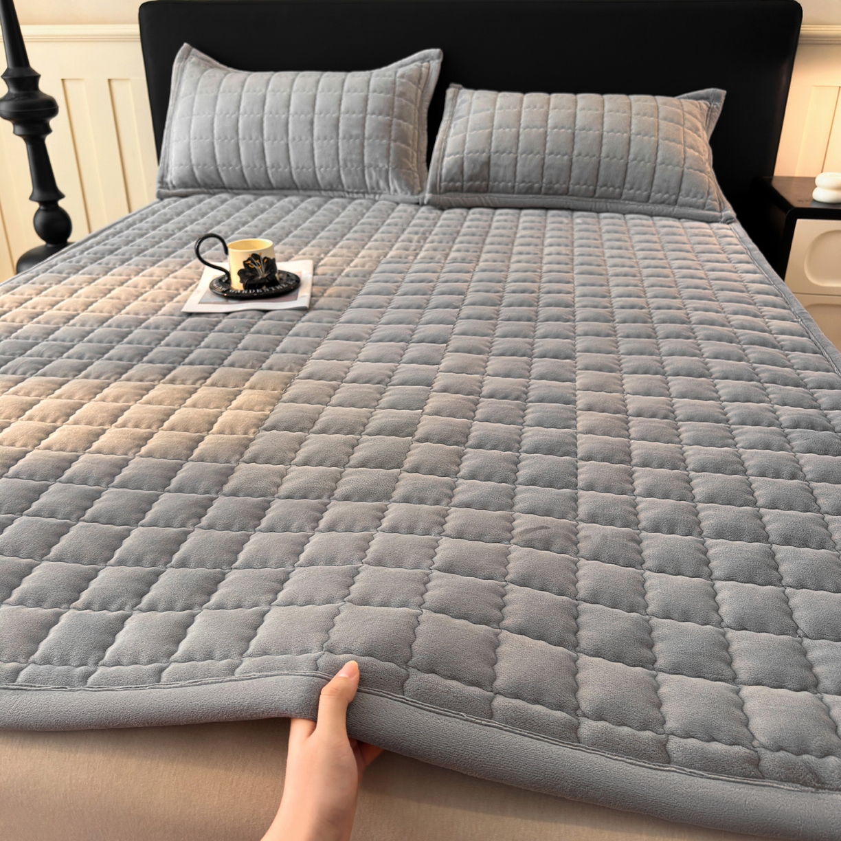 颜选 2025新款高克重牛奶绒纯色床垫系列 深灰