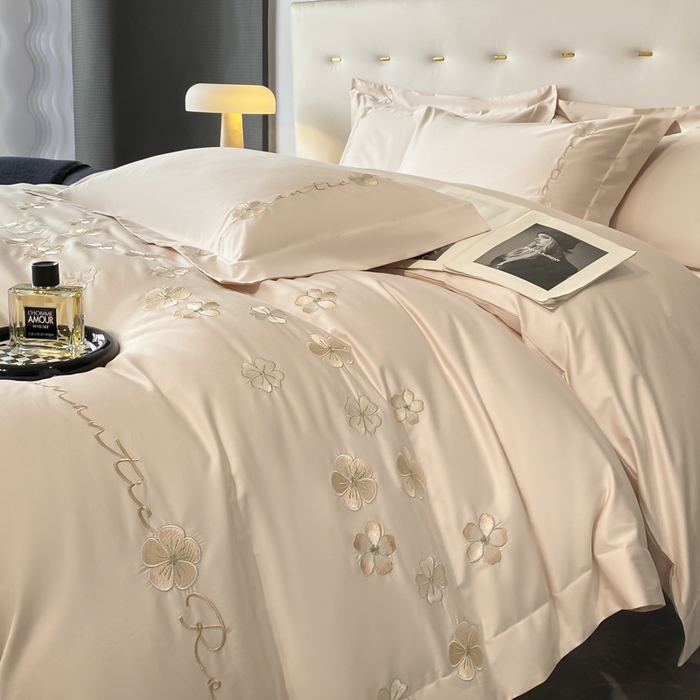 91家纺网 家纺一手货源 找家纺 置顶家纺 2025新款13372全棉刺绣四件套-桃花朵朵开 桃花朵朵开-奶玉色