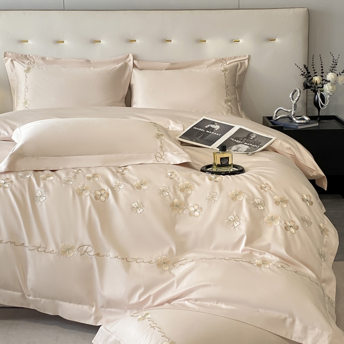 91家纺网 家纺一手货源 找家纺 置顶家纺 2025新款13372全棉刺绣四件套-桃花朵朵开 桃花朵朵开-奶玉色