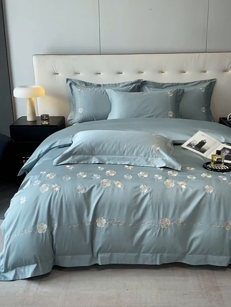 91家纺网 家纺一手货源 找家纺 （总）置顶家纺 2025新款13372全棉刺绣四件套-桃花朵朵开