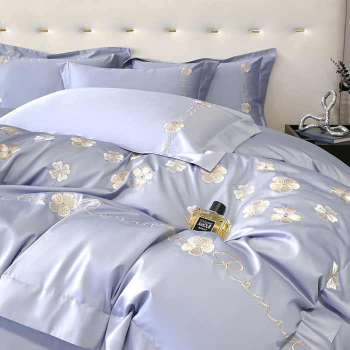 91家纺网 家纺一手货源 找家纺 置顶家纺 2025新款13372全棉刺绣四件套-桃花朵朵开 桃花朵朵开-天蓝