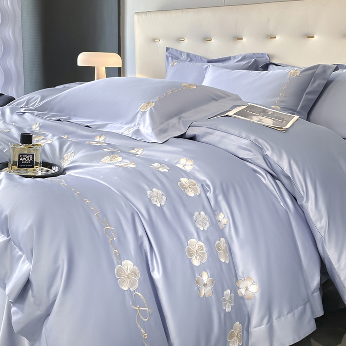 91家纺网 家纺一手货源 找家纺 置顶家纺 2025新款13372全棉刺绣四件套-桃花朵朵开 桃花朵朵开-天蓝