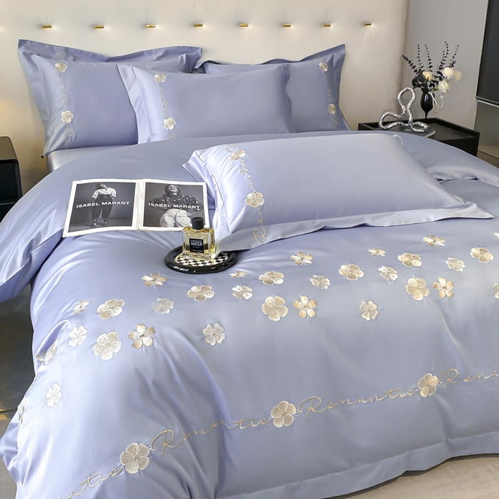 91家纺网 家纺一手货源 找家纺 置顶家纺 2025新款13372全棉刺绣四件套-桃花朵朵开 桃花朵朵开-天蓝