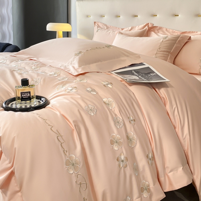 91家纺网 家纺一手货源 找家纺 置顶家纺 2025新款13372全棉刺绣四件套-桃花朵朵开 桃花朵朵开-粉玉