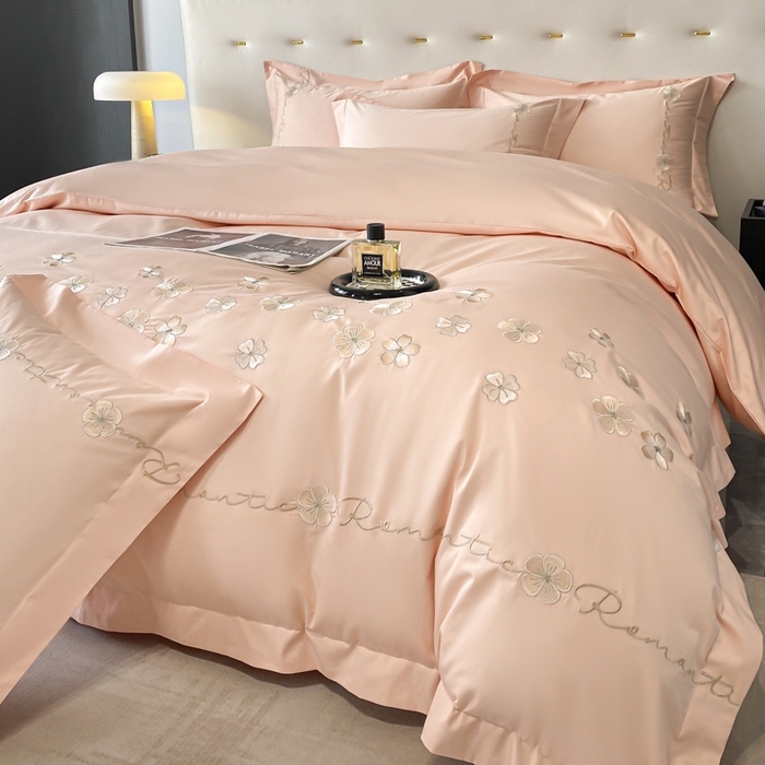 91家纺网 家纺一手货源 找家纺 置顶家纺 2025新款13372全棉刺绣四件套-桃花朵朵开 桃花朵朵开-粉玉