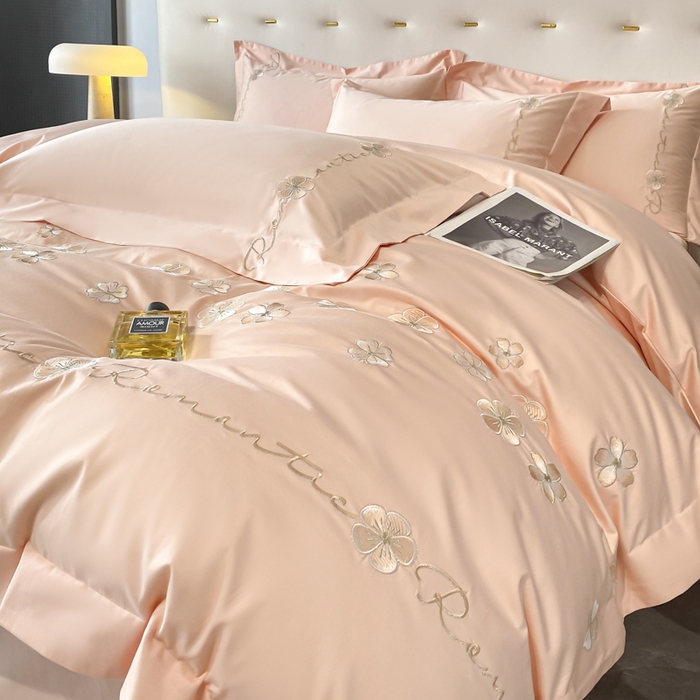 91家纺网 家纺一手货源 找家纺 置顶家纺 2025新款13372全棉刺绣四件套-桃花朵朵开 桃花朵朵开-粉玉