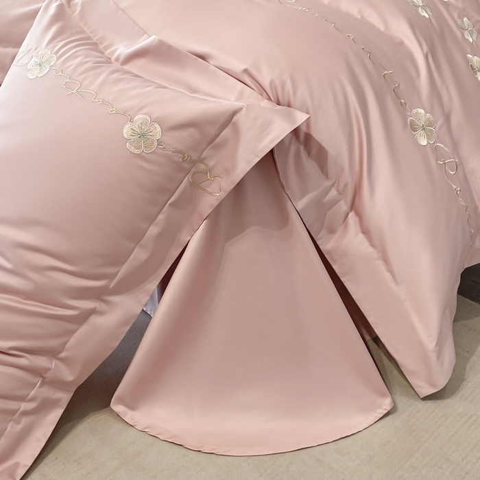 91家纺网 家纺一手货源 找家纺 置顶家纺 2025新款13372全棉刺绣四件套-桃花朵朵开 桃花朵朵开-浅豆沙