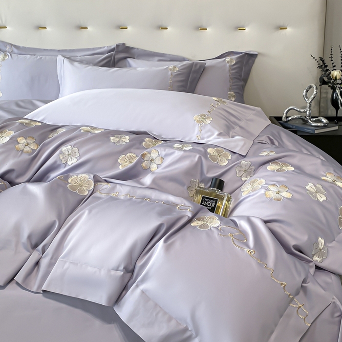 91家纺网 家纺一手货源 找家纺 置顶家纺 2025新款13372全棉刺绣四件套-桃花朵朵开 桃花朵朵开-雅紫