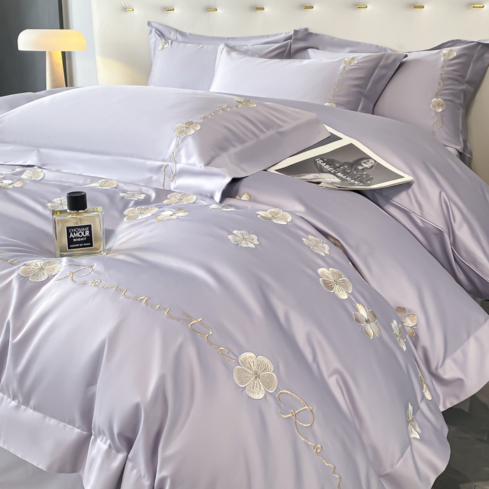 91家纺网 家纺一手货源 找家纺 置顶家纺 2025新款13372全棉刺绣四件套-桃花朵朵开 桃花朵朵开-雅紫