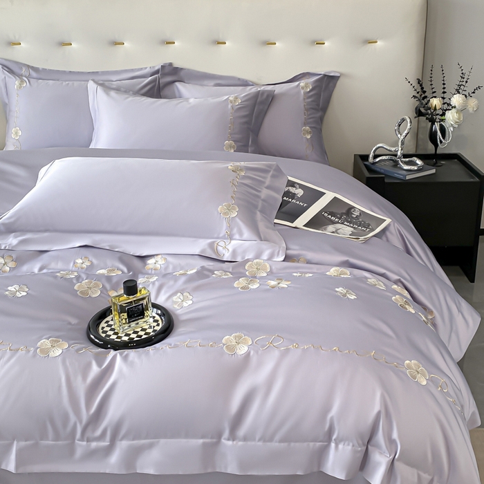 91家纺网 家纺一手货源 找家纺 置顶家纺 2025新款13372全棉刺绣四件套-桃花朵朵开 桃花朵朵开-雅紫