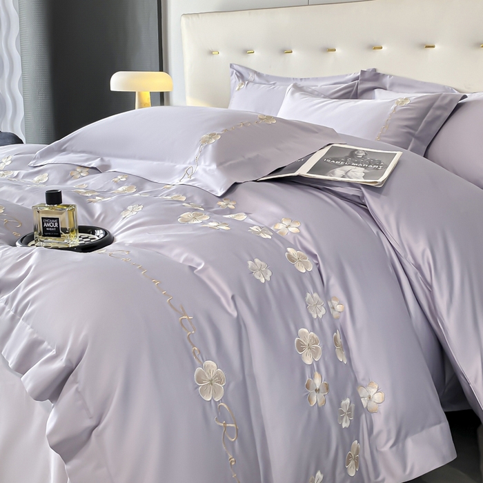 91家纺网 家纺一手货源 找家纺 置顶家纺 2025新款13372全棉刺绣四件套-桃花朵朵开 桃花朵朵开-雅紫