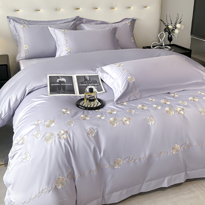 91家纺网 家纺一手货源 找家纺 置顶家纺 2025新款13372全棉刺绣四件套-桃花朵朵开 桃花朵朵开-雅紫