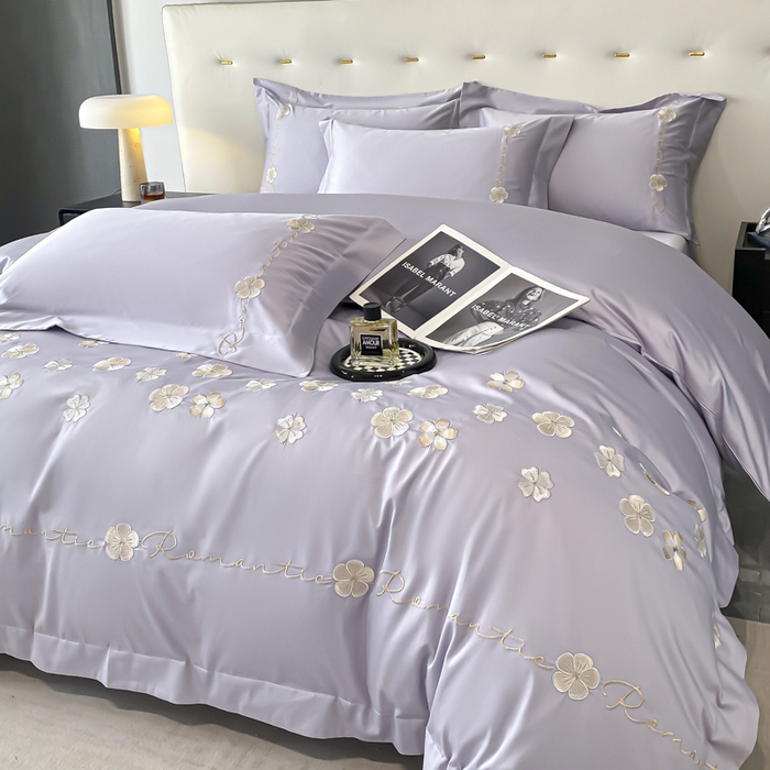 91家纺网 家纺一手货源 找家纺 置顶家纺 2025新款13372全棉刺绣四件套-桃花朵朵开 桃花朵朵开-雅紫