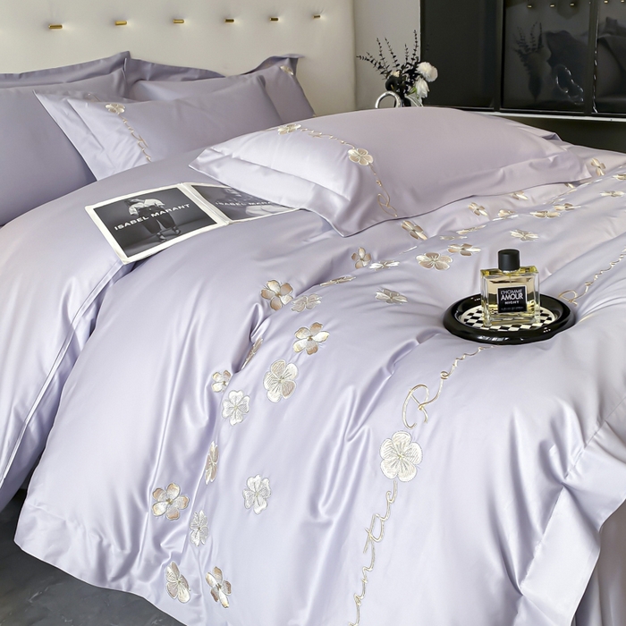 91家纺网 家纺一手货源 找家纺 置顶家纺 2025新款13372全棉刺绣四件套-桃花朵朵开 桃花朵朵开-雅紫